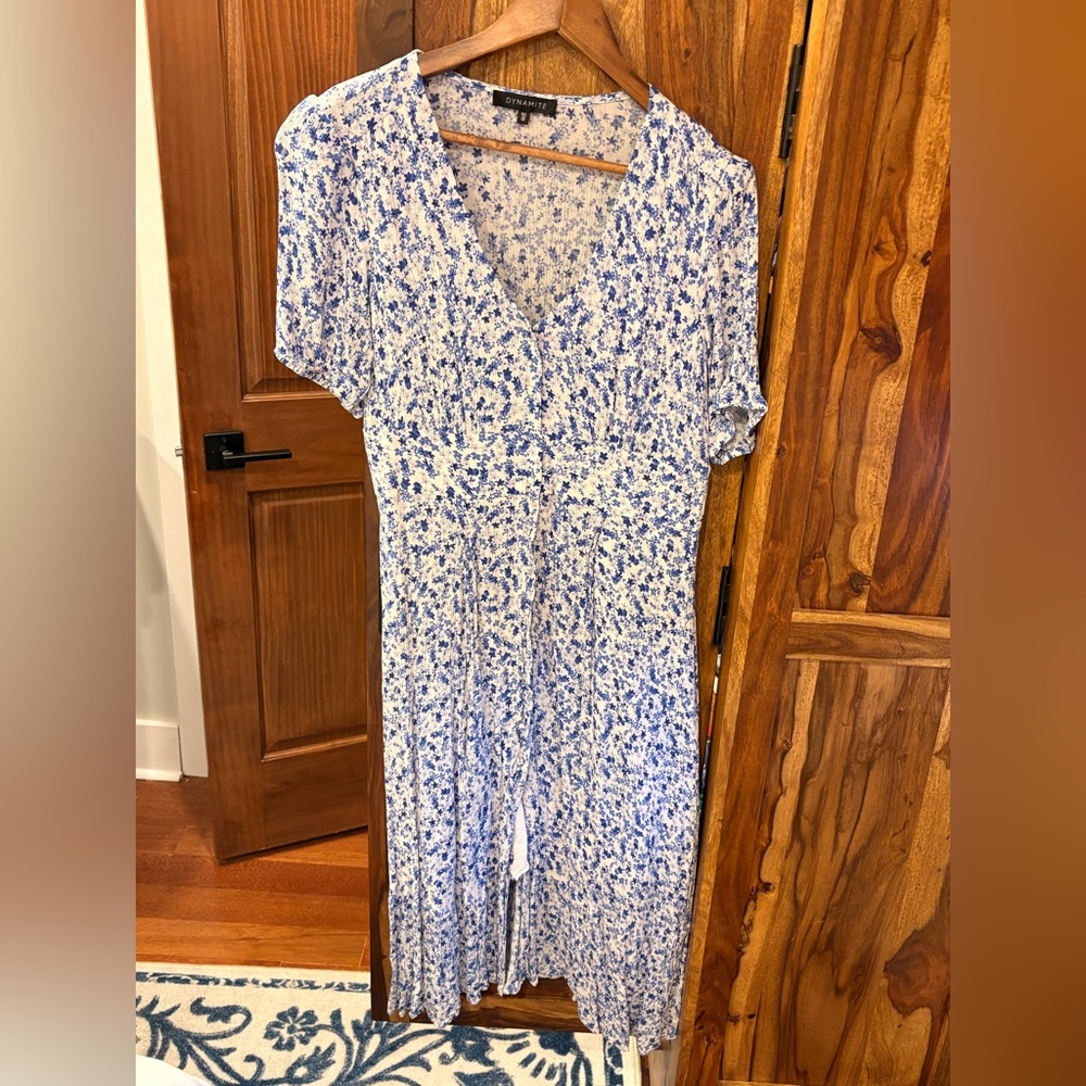 Midi Dynamite Blue and White Floral Dress